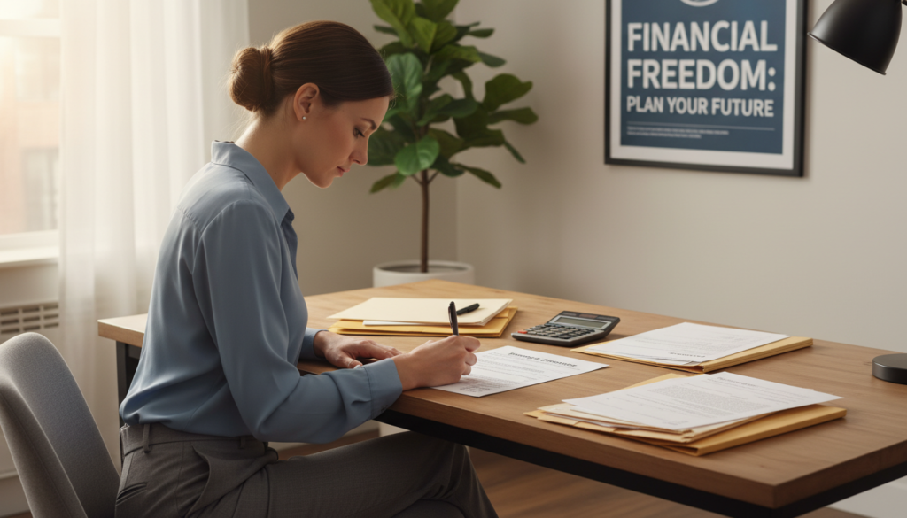 A well-lit office environment featuring a professional woman in modest business attire, sitting at a neatly organized desk. She is intently filling out a tax form marked "Moving Expenses" with a pen. Papers, folders, and a calculator are scattered around her, suggesting a busy work atmosphere. In the background, a motivational poster about financial success hangs on the wall, and a potted plant adds a touch of greenery. The image is captured from a slightly elevated angle, emphasizing the form on the desk while maintaining focus on the subject's concentration and diligence. The warm lighting creates a calm, productive mood, highlighting the importance of careful tax reporting related to moving costs. A well-lit office environment featuring a professional woman in modest business attire, sitting at a neatly organized desk. She is intently filling out a tax form marked "Moving Expenses" with a pen. Papers, folders, and a calculator are scattered around her, suggesting a busy work atmosphere. In the background, a motivational poster about financial success hangs on the wall, and a potted plant adds a touch of greenery. The image is captured from a slightly elevated angle, emphasizing the form on the desk while maintaining focus on the subject's concentration and diligence. The warm lighting creates a calm, productive mood, highlighting the importance of careful tax reporting related to moving costs.